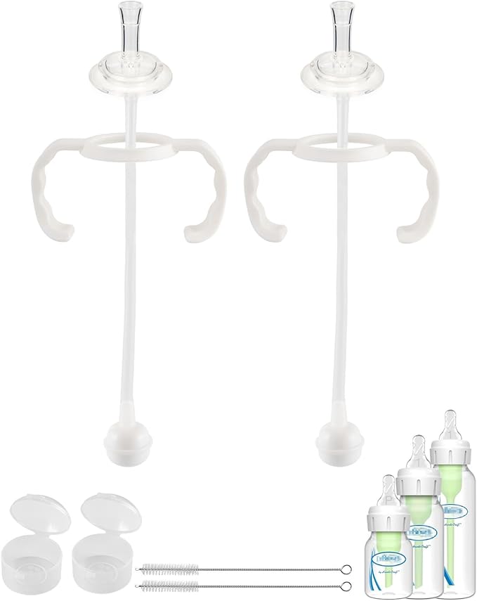 Straw Cup Conversion Kit for Dr Browns Narrow and Narrow Glass Baby Bottles, Weighted Straw Replacement Kit with Soft Straw Top and Handle,6m+,Set of 2