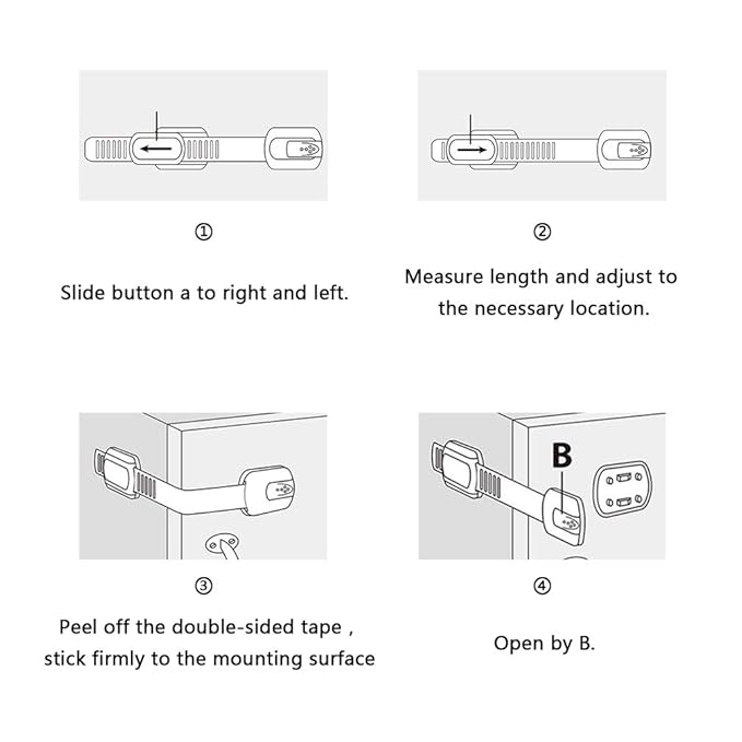 8 Pack Black Child/Baby Safety Cabinet Locks - Maveek Adjustable Strap Baby Proof Latches with No Trapped Fingers for Cupboard/Drawers/Closet/Toilet Seat/Oven and Fridge, Free 9 Extra Adhesive Pads