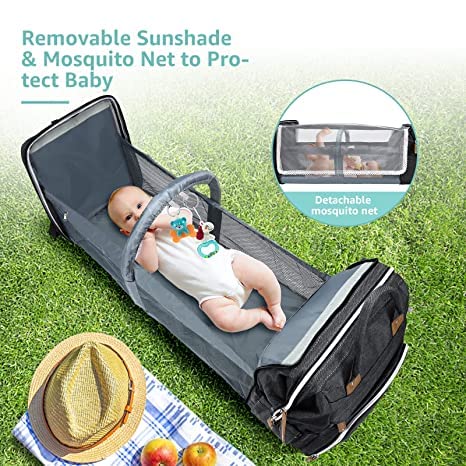 DERJUNSTAR Baby Diaper Bag Backpack with Changing Station, Large Capacity Baby Diaper Bags for Boys Girls, Waterproof Changing Pad, USB Charging Port, Pacifier Case, Sunshade and Toy Bar