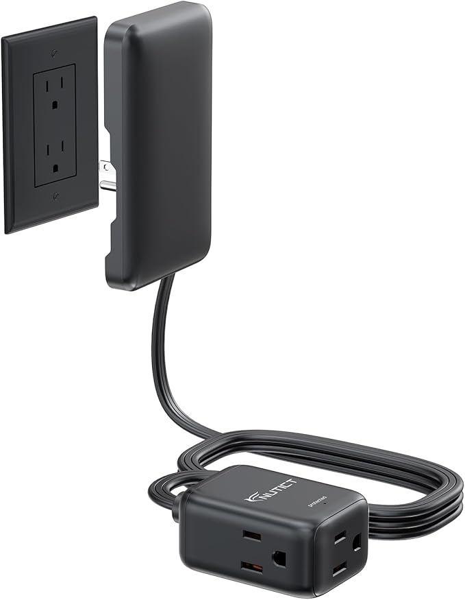Outlet Cover Extension Cord 6ft, 3 Outlets Indoor Extension Cord Flat Wall Plug, 900J Surge Protector, 13A/1625W, ETL Listed, Flat Power Strip Hidden Behind TV Bed Dresser Bookshelf, Black