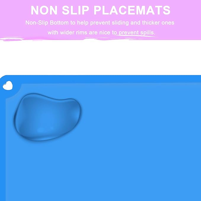 Silicone Kids Placemat, Non Slip Toddler Placemats for Dining Table, Reusable Children’s Dining Food Mat, 2Pack,Blue&Green