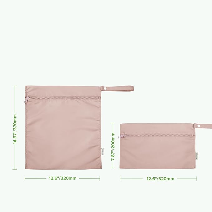 haakaa Waterproof Wet Bags for Baby Wet Dry Bags for Cloth Diaper, Swimsuit & Travel, 2pcs, Blush
