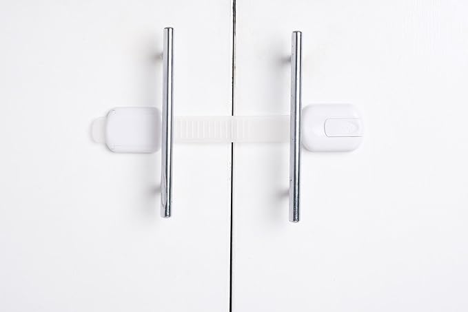CUTESAFETY - Child Safety Cabinet Locks (4 Pack) – Adjustable Baby Proofing Strap Latches with Strong 3M Adhesive – No Drill Childproof Locks for Drawers, Cabinets, Fridge, Door, Closet, White