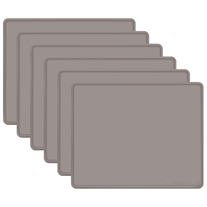 Large Silicone Mat 6 Pack, 20"x16" Silicone Craft Mats for Resin Jewelry Casting Molds, Food Grade Silicone Sheet with Raised Edge, Nonstick Waterproof, Cool Grey