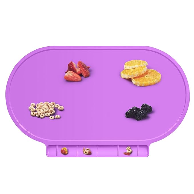 Silicone Placemat for Baby, Silicone Baby Toddlers Non-Slip Tablemats Stain Resistant Anti-Skid Reusable Dishwasher Safe Table Mats, Portable Food Mat Travel (Purple)