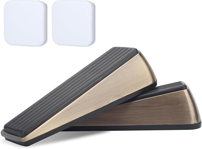 2 Pack Door Stoppers,Zinc Alloy Door Stop with Anti-Slip Rubber Base,Heavy Duty Door Wedge for Bottom of Door,Door Holder to Keep Open,Includes Silencer Pads,Antique Bronze