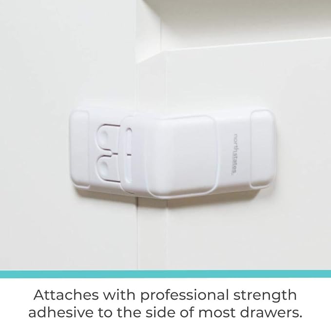 Toddleroo by North States - Corner Drawer Locks for Baby Proofing: Child Proof Drawer Locks - 2 Pack - White