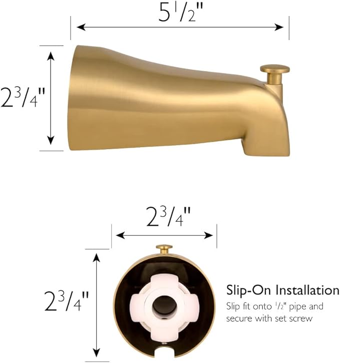 Design House 583880 Slip-On Pull-Up Wall Mount Tub Diverter Spout, Satin Gold
