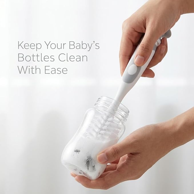 Ariseno 5-in-1 Baby Bottle Cleaner Set, Including Nylon & Silicone Bottle Brush, Cap, Straw & Nipple Brushes, BPA-Free (Grey)