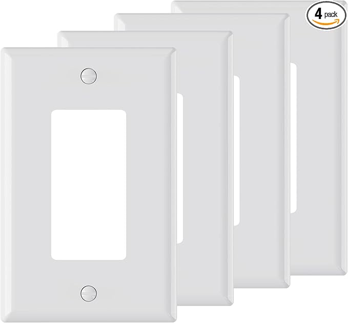 AIDA Decorative Wall Plate, 1-Gang Mid-Size, Unbreakable Polycarbonate Faceplates. Designed for decorator devices, UL Listed,Screws Included(4 Pack, Glossy White)