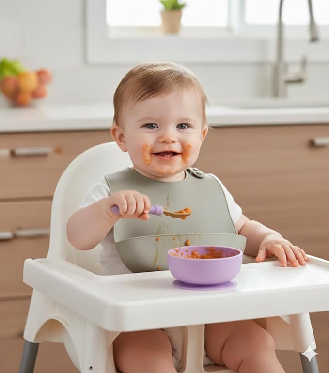 PandaEar 5 Pack Waterproof Silicone Baby Bibs| Super Thin Light Weight Feeding Bib with Food Catcher Pocket for Toddler