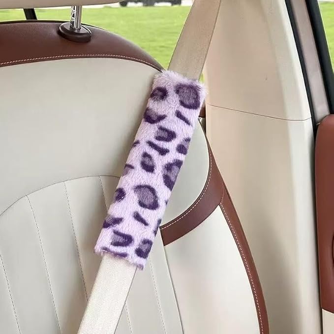 2 Pack Seat Belt Cover Pad, Cute Plush Leopard Print Seatbelt Covers Seatbelt Shoulder for More Comfortable Driving, Plush Fluffy Soft Seat Belt Cover, Car Interior Accessories, Green