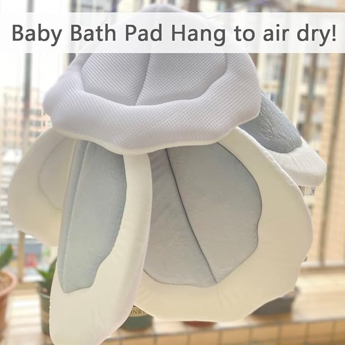 Baby Bath Pad for Infants & Newborns — Soft Petal Shape Bathtub & Sink Support Mat, Plush Washable Baby Bath Cushion, Safe & Comfortable Shower Essential Gift (31", Gray)