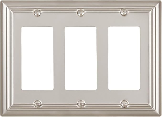 1-Pack Triple Decorator Wall Plate, Metal Electrical Outlet Cover for Receptacles, Dimmer Switches, GFCI Outlets, Satin Nickcel, Midsize, 6.77''*4.88''