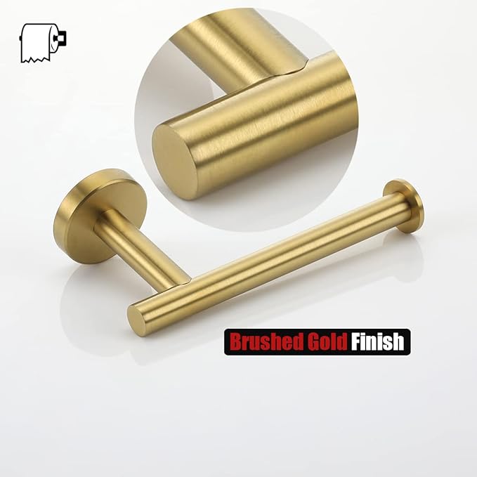 JQK Gold Toilet Paper Holder, 5 Inch Tissue Paper Dispenser, 304 Stainless Steel Thick 0.8mm Wall Mount, Brushed Brass, 2 Pack, TPH120-BG-P2
