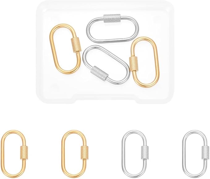 UNICRAFTALE 4pcs 2 Colors 1 Inch Oval Screw Carabiner Stainless Steel Lock Clasps Rings Small Metal Split Key Chain Connector for Necklace Bracelet Jewelry Making