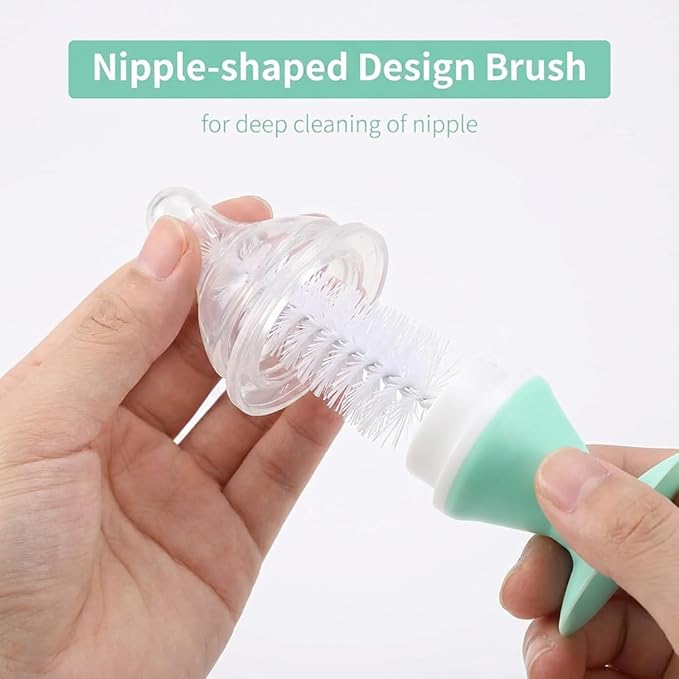 Ariseno 4-in-1 Baby Bottle Brush Set, Bottle Brush Cleaner, Bottle Cleaner Brush Set, Including Nylon Bottle Brush, Bottle Cap Brush, Straw Brush, Nipple Brush, BPA-Free (Green)