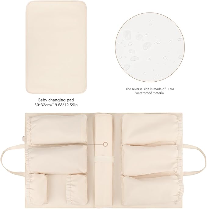 Lmbabter Removable Organizer Insert with Insulated Pocket,Updated Diaper Bag with 11 Total Pockets&Changing Pad, Handbag Tote Bag for Women Mommy Nurse (Beige)