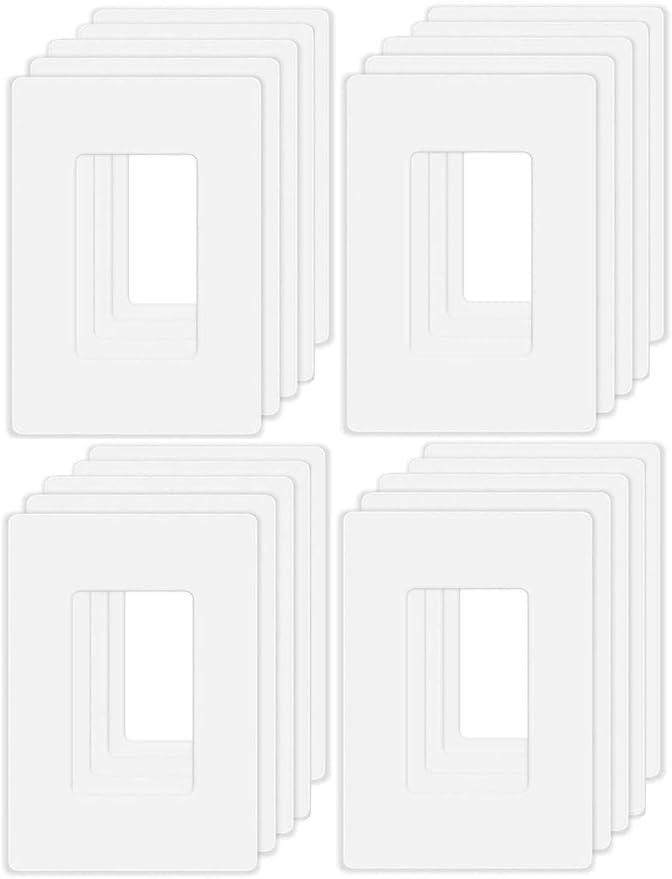 Screwless Decorator Wall Plates 1-Gang Switch Outlet Electrical Cover Plate Unbreakable Thermoplastic Faceplate for Decorative Receptacle Outlet Switch, White (20 Pack)