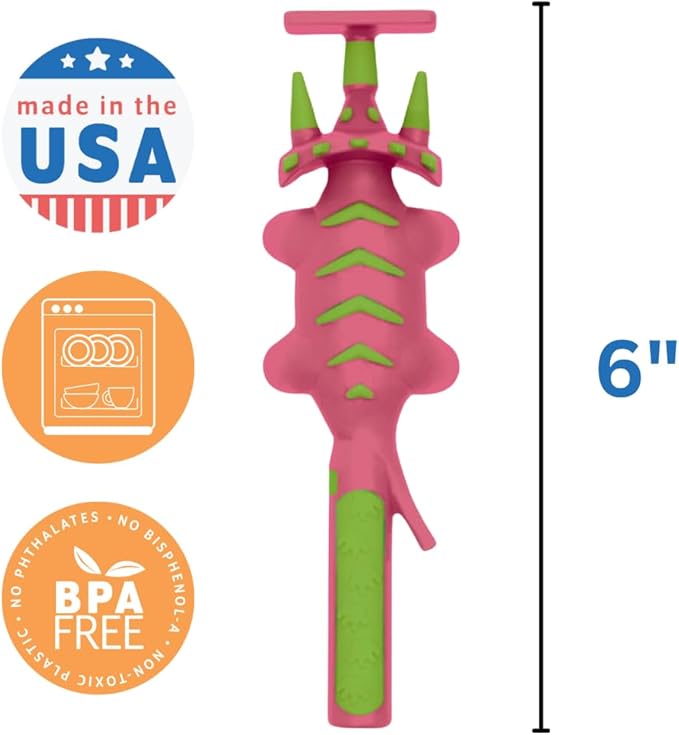 Constructive Eating Plate and Utensils Set - USA-Made Toddler Dinnerware with Divided Plates (Pink Dinosaur)