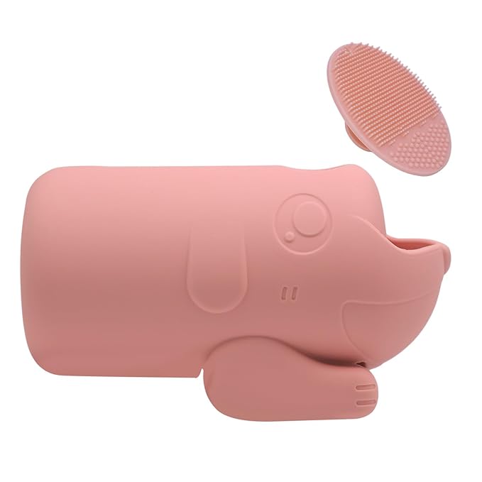 mandoo Faucet Extender for Toddlers, Bath Spout Cover for Baby, Bathtub Faucet Cover for Baby, Toddler Bath Silicone Shower Toys,Head Protector for Kids Safety.（Orange+Brush）