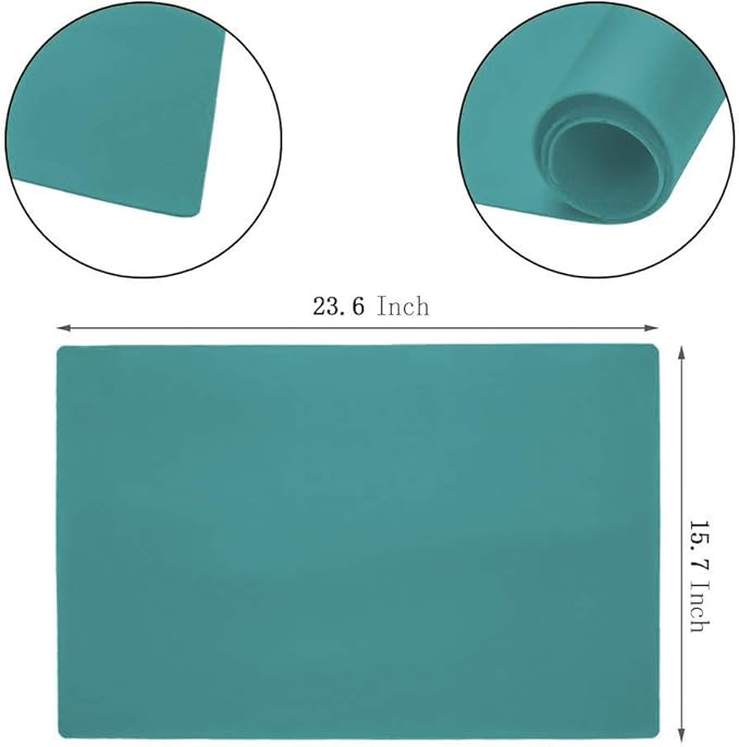 23.6'' by 15.7''Flexible Silicone Placemat Non Slip Waterproof Heat Resistant Dinner Table Mat (Dark Green-2 pcs)