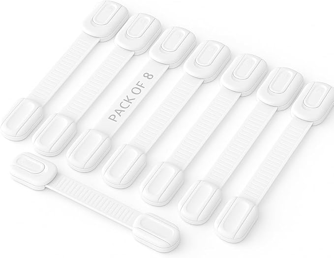 8 Pack Child Proof Cabinet Locks - No Screws & Magnets Needed - Cabinet Locks Baby Proofing With Strong 3M Adhesive Latches For Drawers, Furniture, Ovens, Toilet Seats, Trash Cans, Microwaves (White)