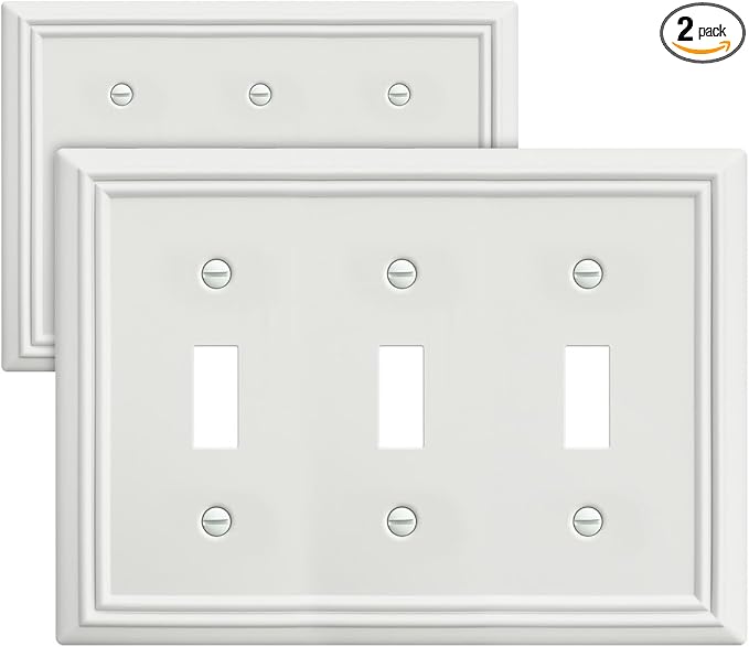 Triple Toggle Switch Wall Plate, Metal Light Switch Cover, Off White Finish, Midsize