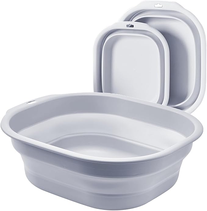 Bellglee 2 Pack Collapsible Wash Basin Set, Foldable Dish Tub, Small Medium Portable Sink for Kitchen, Camping, RV, Baby Bottles, Laundry, Plastic Washbasin -Gray