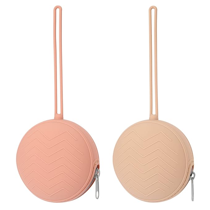 2 Pack Silicone Pacifier Holder Case, BPA Free Newborn Baby Pacifiers Silicone Pouch for Boys & Girls, Portable Silicone Pacifier Container Case (Muted, Apricot)
