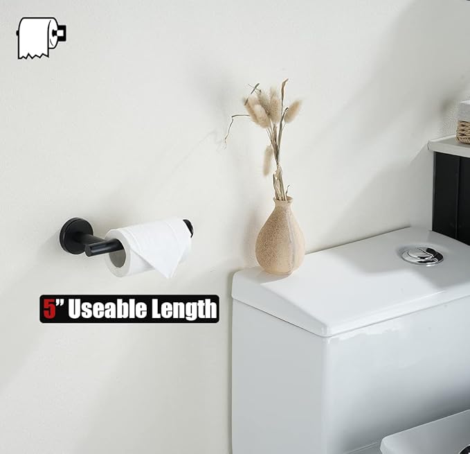 JQK Black Toilet Paper Holder, 5 Inch 304 Stainless Steel Thick 0.8mm Tissue Paper Dispenser, Matte Black Wall Mount, TPH120-PB