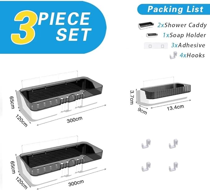 WeshyiGo 2-Pack Shower Caddy, Separable Shower Organizer with Soap Dish and Hooks, No Drilling Double Layer Shower Shelf, Used for Bathroom and Kitchen (Black)