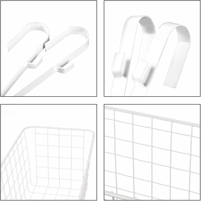 Bedside Hanging Wire Basket for Storage Bedside Caddy Hanging Organizer Bunk Bed Bedside Shelf Holder Pocket for College Dorm Room Baby Bed Rails (White/Large)