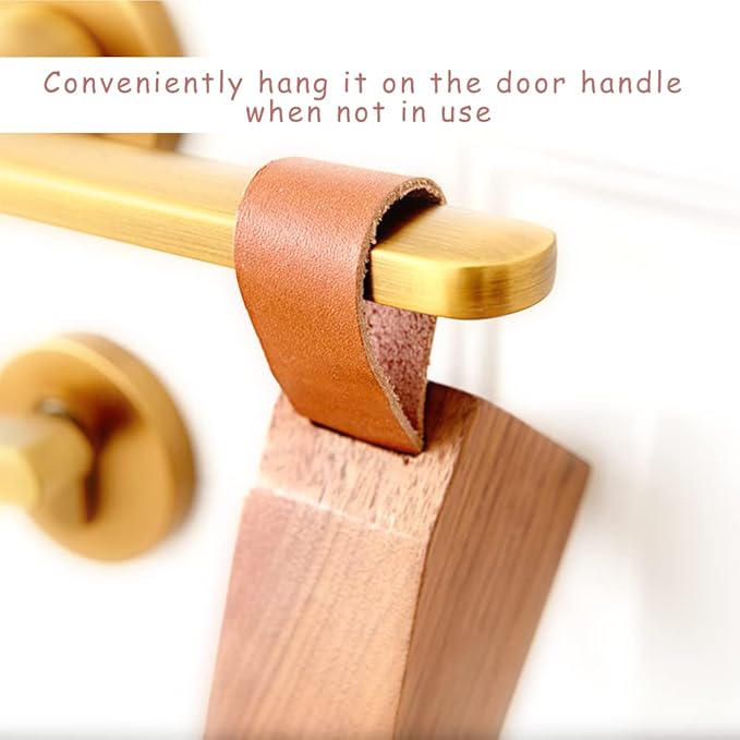2Pack Wooden Door Stopper Non-Slip Security Wood Door Wedge with Leather Strap for Hanging Door Stopper, in House Bedroom Office Living Room Hotel Cabin (2pcs)
