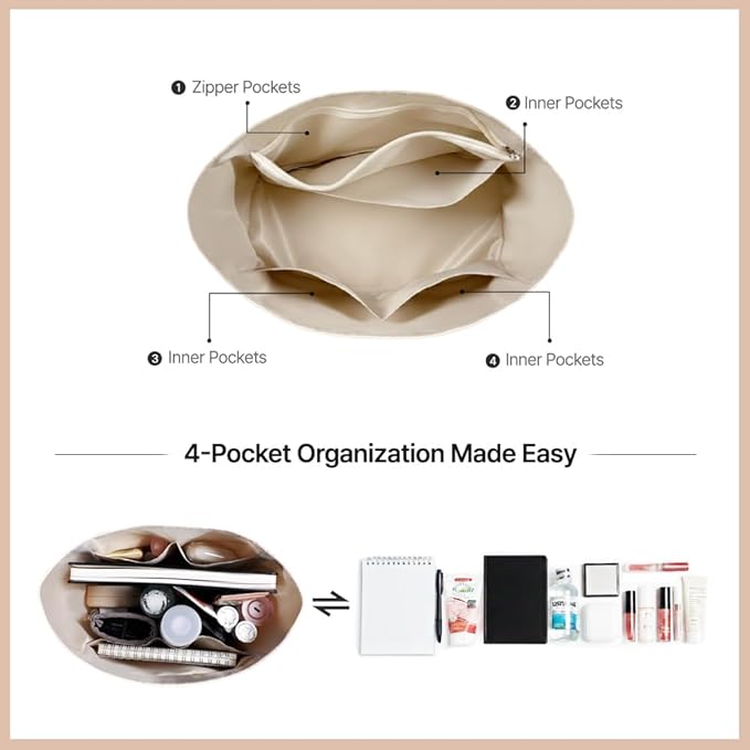 Waterproof Premium Nylon Purse Organizer Insert for Longchamp Le Pliage Tote Bag (Beige, Small)