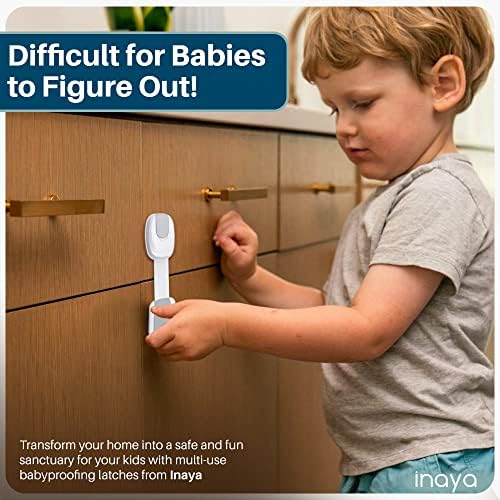 5-Pack Child Proof Cabinet Latches for Drawers, Cupboards, Fridge Toilet Seat, Dishwashers, Trash Can, Up to 37lb Pull Force - Adjustable Length, 3M Adhesive, No Drilling Child Safety Locks, Gray
