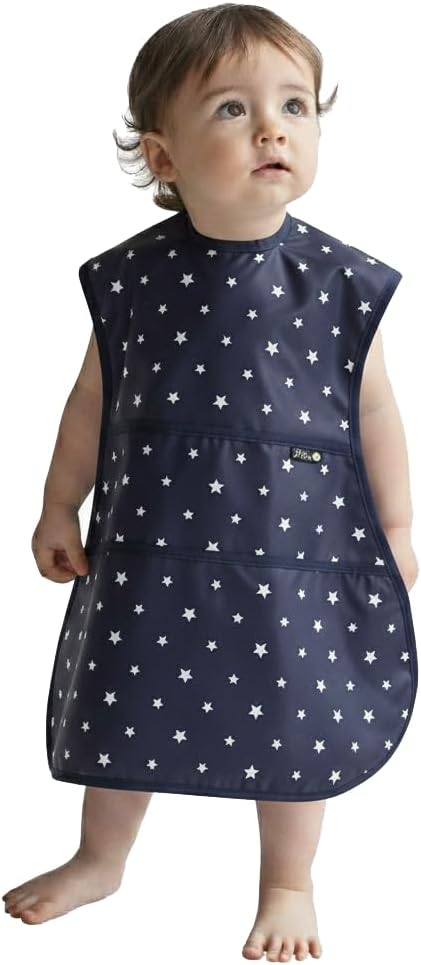 Plie Full Coverage Waterproof Feeding Bib for Toddlers – Extra Long Apron Bib for Mealtime, Self-Feeding, High Chairn