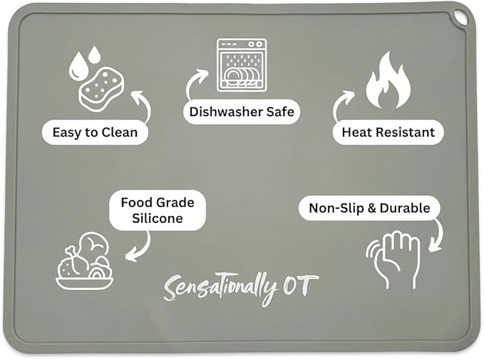 Green - Premium Silicone Placemat for Toddlers - Non-Slip, Easy Clean Design, Kids Placemats for Dinning Table, Portable, Perfect Mess-Free Mealtime & Playtime