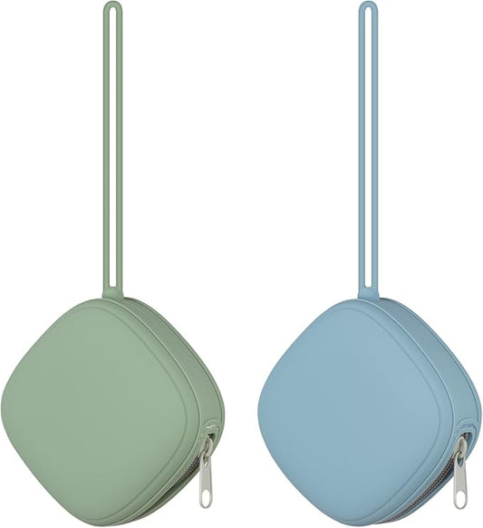 2 Pack Silicone Pacifier Holder Case, Portable Pacifier Case For Diaper Bag, BPA Free Newborn Baby Pacifiers Silicone Pouch For Boys & Girls (Sage+Ether)