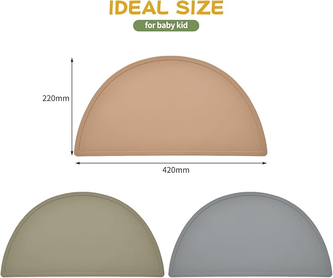 Silicone Bear Placemat for Toddlers (Half Circle 3pcs Gray)