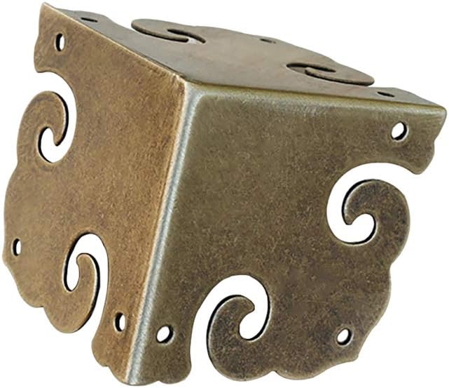 4Pcs Vintage Pure Brass Corner Protectors Antique Hardware Desk Edge Wooden Jewelry Gift Box Cabinet Three Sides Full Encase Corner Guard (Antique Bronze)