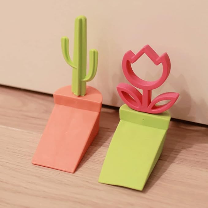 WAYUTO 2Pack Cute Door Stopper Cactus and Flowers Decorative Silicone Door Stop Novelty Funny Door Stops Rubber Door Stop Wedge for Home Office Bedroom Doorstop Cute Gifts for Women Girls