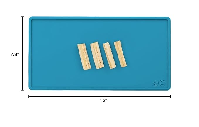 ezpz Tiny Placemat (Blue) - 6 Months+ - Non-Slip, 100% Silicone Placemat for Infants and Toddlers - Fits on Most Highchair Trays - Rolls-Up - Baby Led Weaning Supplies