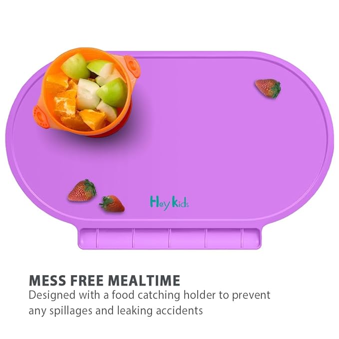 Silicone Placemat for Baby, Silicone Baby Toddlers Non-Slip Tablemats Stain Resistant Anti-Skid Reusable Dishwasher Safe Table Mats, Portable Food Mat Travel (Blue/Purple)