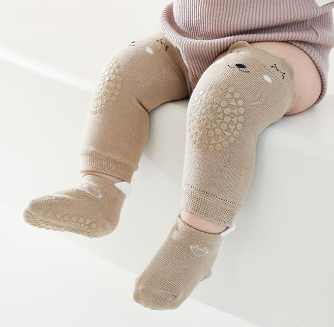 Feidoog Baby Crawling Knee Pads with Anti-Slip Elastic 3 Pairs Knee Pads and 3 Pairs Socks Set,Infant Kneepads for Crawling