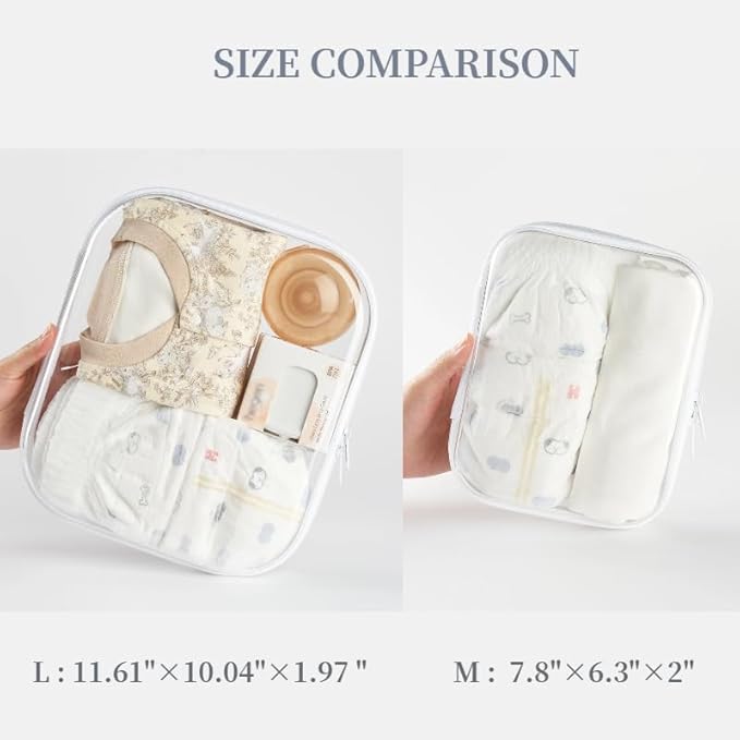 3-Pack Large Clear Hard Shell Zipper Pouches, Clear Zipper Bags, Hard Case Pouches for Purse & Diaper Bag Organizer,and Travel Essentials (3L