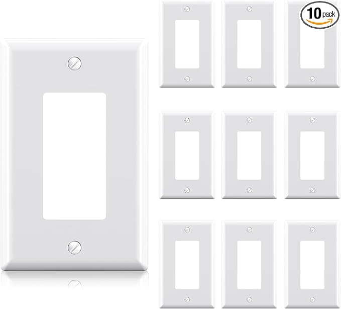 AIDA Decorative Wall Plate, 1-Gang Mid-Size, Unbreakable Polycarbonate Faceplates. Designed for decorator devices, UL Listed,Screws Included(10 Pack, Glossy White)