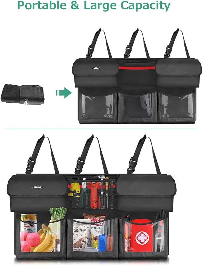 Oasser Back Seat Trunk Organizer Hanging Car Organizer Trunk Foldable Cargo Storage with 6 Large Pockets 3 Adjustable Straps 40x19inch