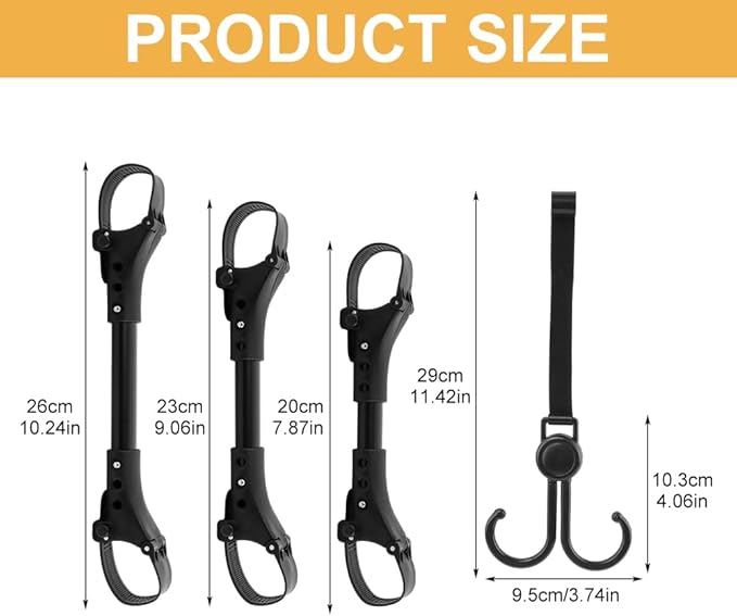 3pcs Stroller Connector with 2pcs Stroller Hook, Connector for Toddlers, Quick Release Adjustable Length with Hook Stroller Connector Set Twins(Black)