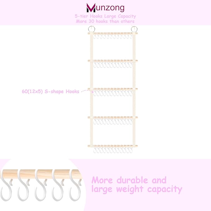 Munzong Headband Holder 52x17 inch, 2 Pack Hair Bow Organizer for Baby Girls, Beige Wall Hanging Headband Organizers w/Storage Net, Hair Accessories Storage Hanger for Toddler Kids Nursery Room Decor